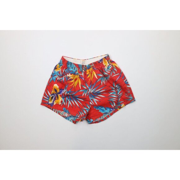 Vintage 60s 70s Streetwear Mens Medium Faded Flower Hawaiian Short Shorts USA